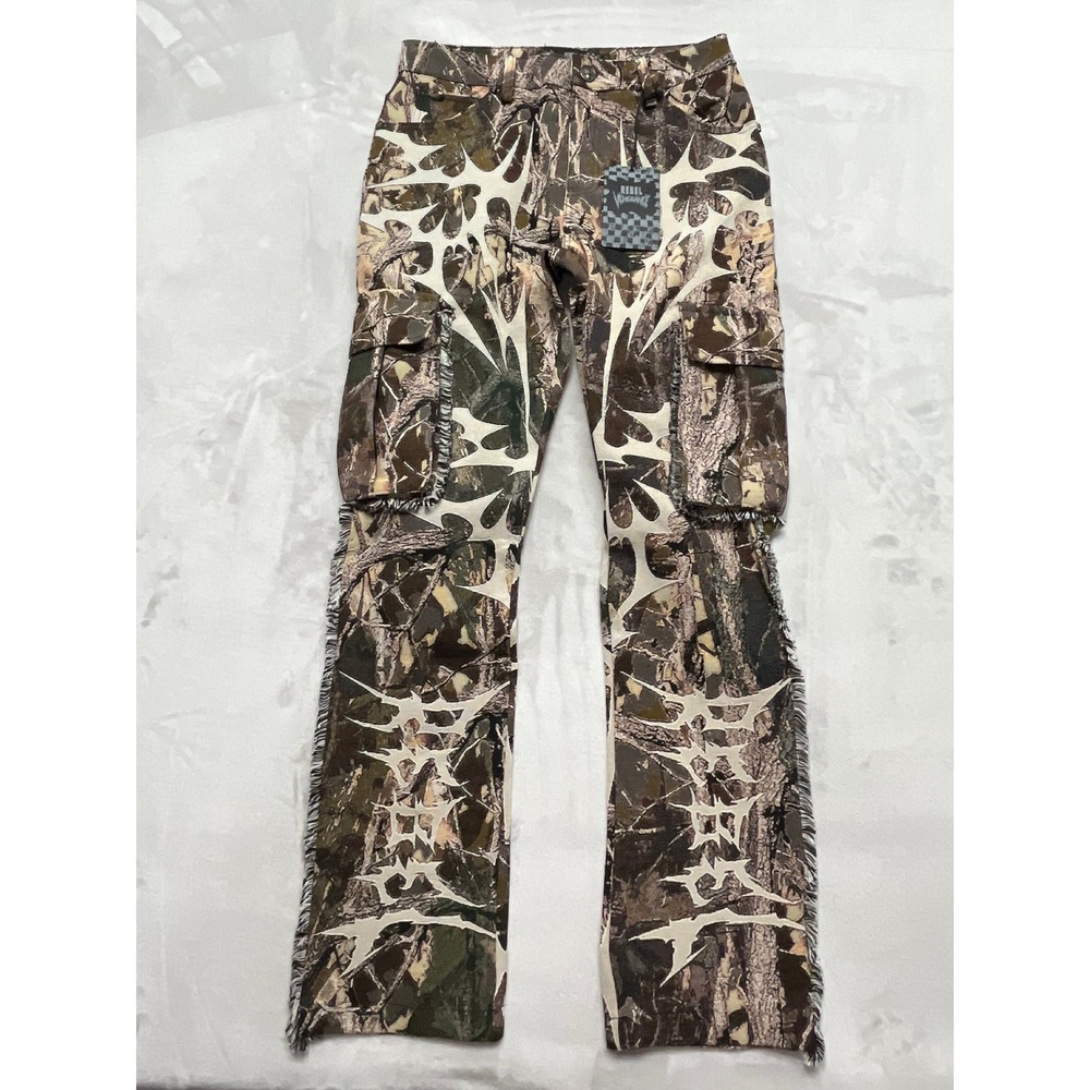 Rebel Vengeance Cargo Pants Mens 28 Camo Tapestry Cyber Sigilism Streetwear NWT